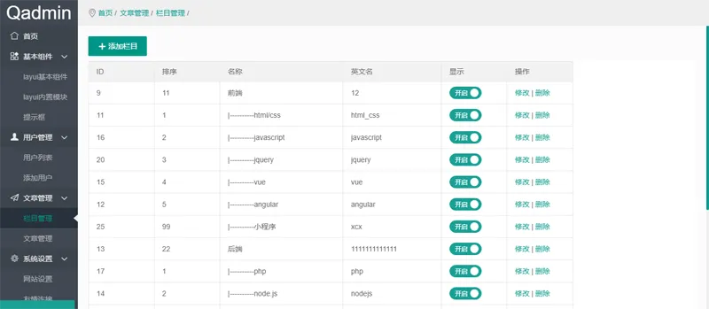 Qadmin(基于Layui与Vue.js的轻量级后台管理系统模板)v1.7